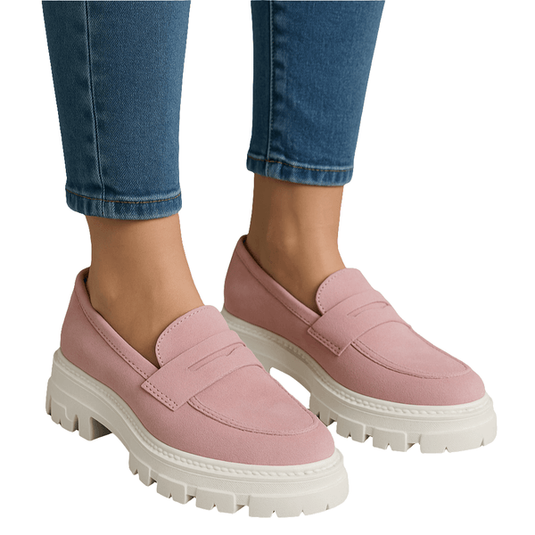 Pantofi dama din piele intoarsa roz, cu talpa flexibila, stil elegant, ideal pentru primavara/vara 2025.