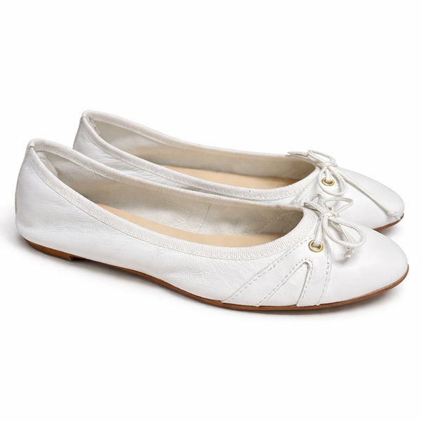 Balerini dama din piele naturala, alb, MINELLI Paris, cu talpa flexibila si design elegant.