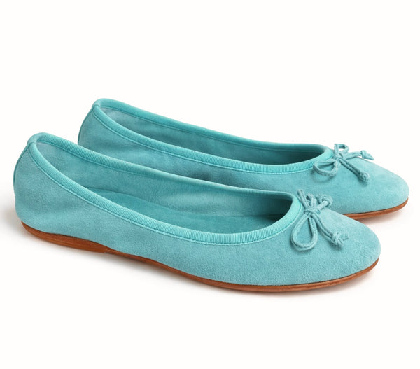 Balerini dama din piele naturala intoarsa, turcoaz, CRISTIN Chamois Marine - pantofi eleganți de primăvară.