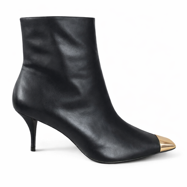 Botine dama din piele naturala, cu toc, negru CARRANO 492003 – botine negre piele naturala, toc 7 cm, varf metalic, Made in Brazil