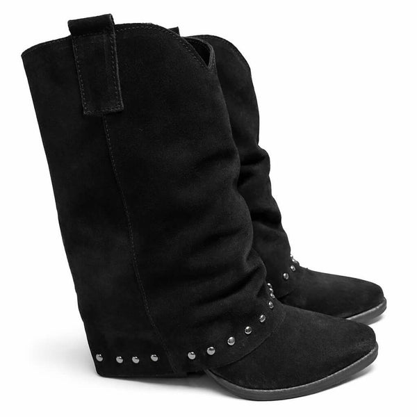 Ciocate dama din piele naturala intoarsa, negru-Riccianera, Art 235 Camoscio Nero T70 cu tinte metalice.