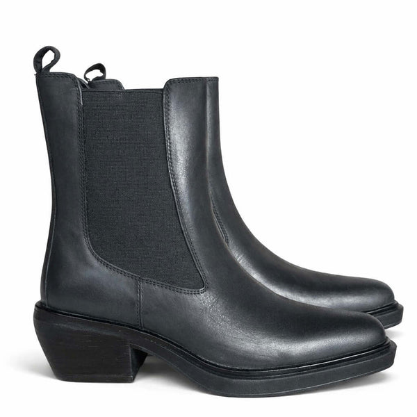 Ciocate dama din piele naturala nabuk, negru-NOTRE-V, KI-5891 Black - botine elegante din piele, tocuri de 6 cm.