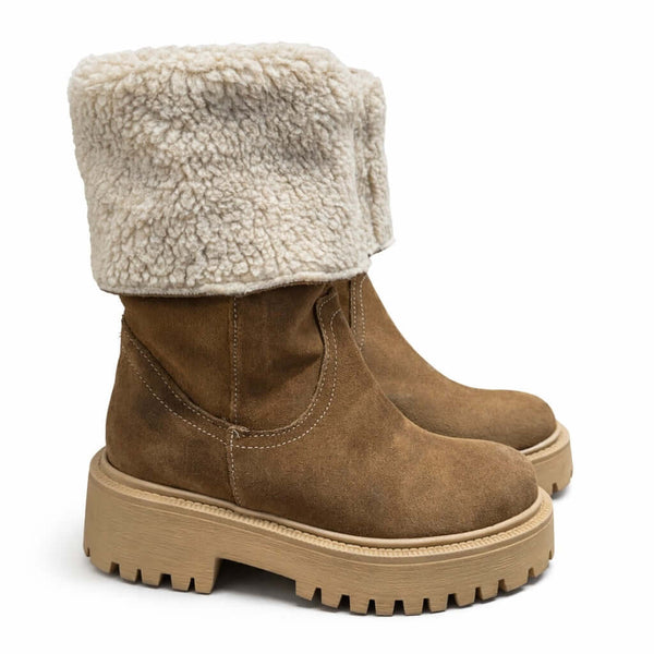 Cizme dama din piele naturala întoarsă, imblanite, maro-Made în Italy, Art 3023 Tobacco