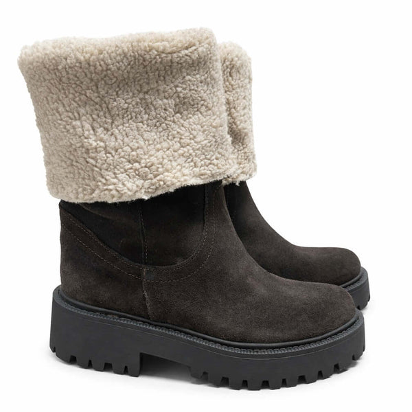 Cizme dama din piele naturala întoarsă, imblanite, maro-Made în Italy, Art 3023 Moro