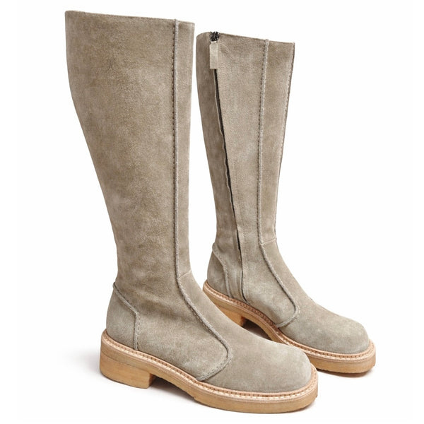 Cizme dama din piele naturala întoarsă, bej - LA PETITE MAISON Antilope 2365, cu fermoar si toc de 5 cm