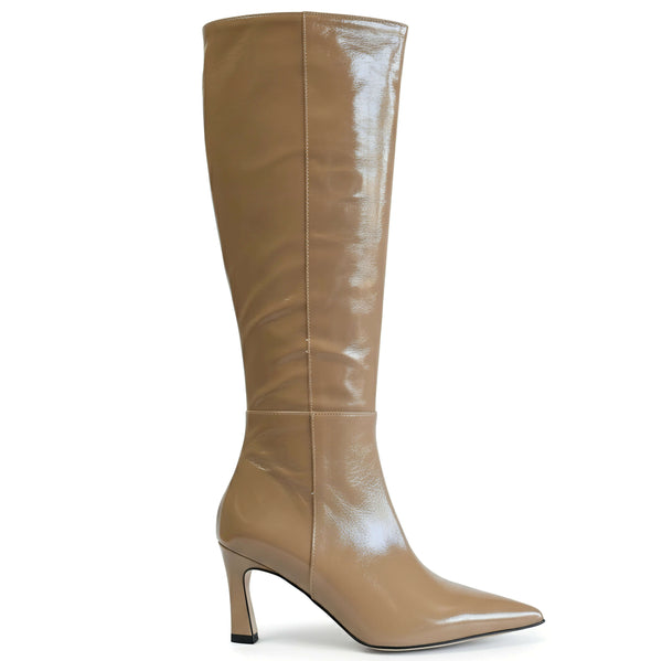 Cizme dama din piele naturala cu aspect usor lucios, Bej-Altramarea, 67290 Venice Cameo, R1