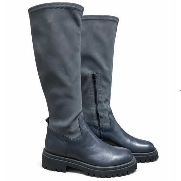 Cizme dama din piele naturala si strech, bleumarin - BELMOND, cu fermoar si talpa robusta, design elegant.