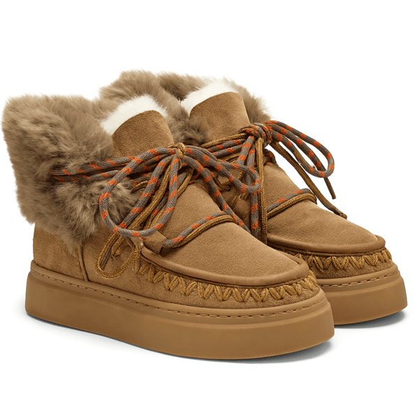 Ghete dama din piele naturala intoarsa, îmblanite, maro-Movie's, H5-06A/AD170VE Tron Camel, cu blana naturala si talpa cauciuc.