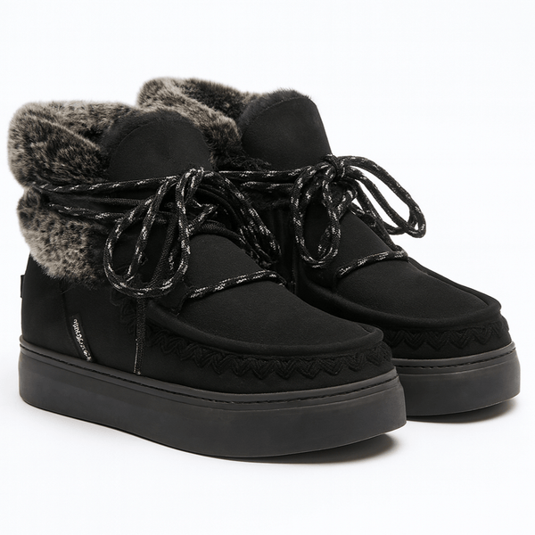 Ghete dama din piele naturala intoarsa, îmblanite, Negru-Movie's, H5-06A, R9, cu blana naturala si talpa cauciuc.