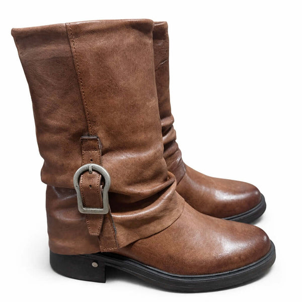 Ghete dama din piele naturala, maro-Riccianera, Art 450 Lavato Cuoio, cu toc de 4 cm, fabricate in Italia.