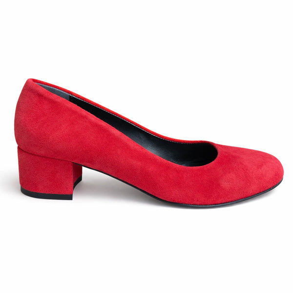 Pantofi dama din piele naturala intoarsa, rosu - ONAKO Rosso cu toc de 4 cm, made in Italy.
