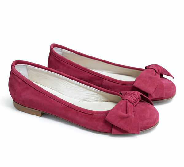 Pantofi dama din piele naturala intoarsa, rosu, SABRINA ZANI Rosso cu fundita, stil elegant, primavara/vara 2026.