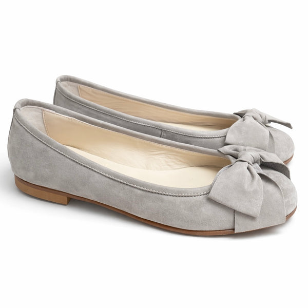 Pantofi dama din piele naturala intoarsa, bej, SABRINA ZANI Taupe, cu funda, din piele naturala, talpa de piele, toc de 1 cm.