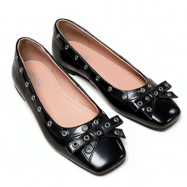 Pantofi dama din piele naturala lacuita, negru -Parotto EM-7642 Black, cu detalii elegante si toc de 1.5 cm.