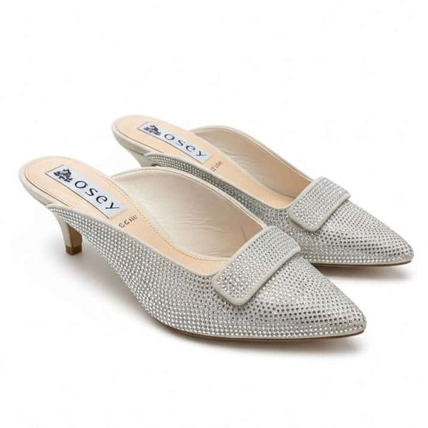 Pantofi dama cu toc mic, argintiu, Osey Sand AG25YES cu paiete stralucitoare si toc de 5 cm.