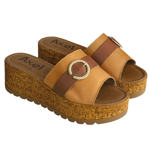 Papuci dama din piele naturala, maro Axel cu platforma de 5.5 cm, confortabili, stilati, colectia Vara 2025.