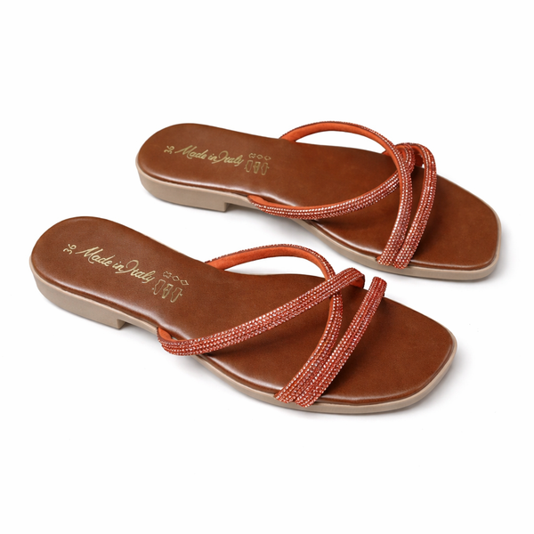 Papuci dama din piele naturala, orange-Superba 66 R 7 papuci dama vara 2025, piele naturala, Made in Italy