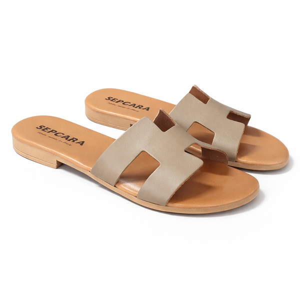 Papuci dama din piele naturala, Taupe-Superba, H Pelle Taupe, R7 – papuci dama taupe din piele naturala, Made in Italy