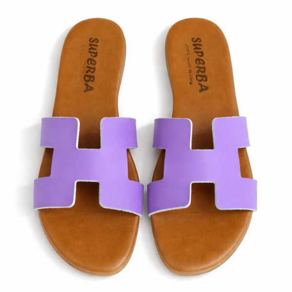 Alt Tag: Papuci dama din piele naturala, Violet- Superba, Ginevra/CAR Viola papuci violet din piele naturala, colectia Vara 2026, Made in Italy