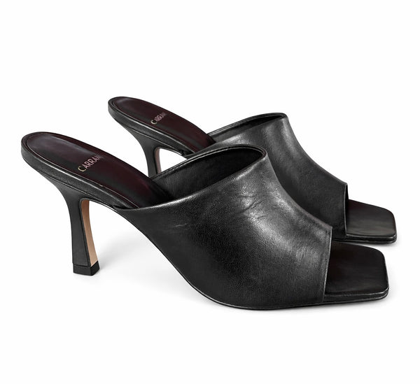 Saboti dama din piele naturala cu toc, negru, CARRANO Fuxia 321004 - saboti negri piele naturala, toc 9 cm, Primavara/Vara 2026