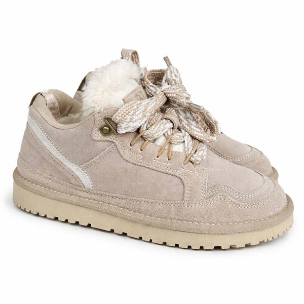 Sneakers low dama, piele naturala intoarsa, imblaniti, bej-Made in Italy, AF WD800-3E Beige.