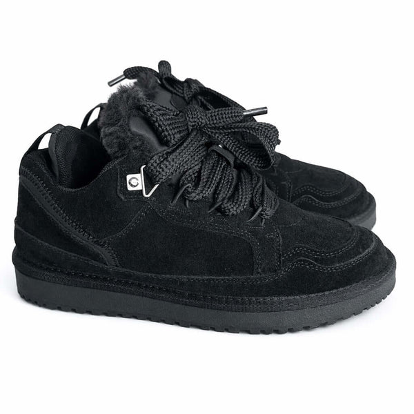 Sneakers low dama, piele naturala intoarsa, imblaniti, negru-Made in Italy, AF WD800-3E Black.
